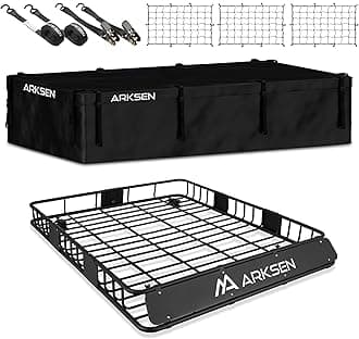 ARKSEN 84 x 50 x 6 Inch Universal Extra Wide 150LB Heavy Duty Roof Rack Cargo with 500D PVC Waterproof Cargo Bag, Nylon Cargo Nets, Ratchet Straps,Car Top Luggage Holder Carrier Basket for SUV, Truck