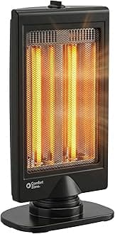 Comfort Zone Oscillating Portable Space Heater, Flat Panel, Halogen, Infrared, Electric, Adjustable Tilt, Overheat Sensor, Stay-Cool, & Tip-Over Switch, Ideal for Home, Bedroom, & Office, 800W, CZHTV9