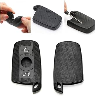 x xotic tech Carbon Fiber Pattern Soft Silicone Key Fob Shell Cover Case, Compatible with BMW 1 3 5 6 Series X5 X6 Z4 2-Button Smart Keyless Entry Key