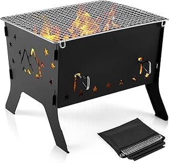 Odoland Camping Grill Portable Folding Charcoal Grills Backpacking BBQ Grill Campfire Grill with Carry Bag for Outdoor Cooking Hiking and Picnic