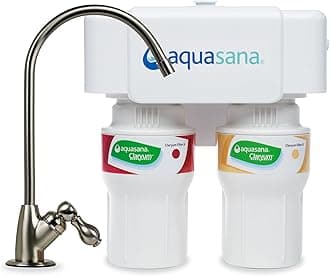 Under Sink Water Filter System - Reduces PFAS, Lead, & Chlorine in Drinking Water - Under Counter Claryum Filtration for Kitchen - 2-Stage - Brushed Nickel Faucet - AQ-5200.55