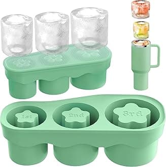 Ice Cube Tray for Tumbler Cup 20-40 Oz, 3 Sizes Silicone Cylinder Ice Mold with Lid for Freezer, Easy Fill and Release Ice Cube Maker for Drinks, Coffee, Whiskey, Cocktail (Green)