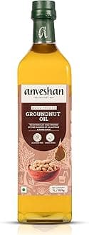 Anveshan Wood Cold Pressed Groundnut Peanuts Oil 1L | Glass Bottle | Kolhu/Kacchi Ghani/Chekku | Peanut Oil | Natural | Chemical-Free | Cold Pressed Groundnut Oil for Cooking