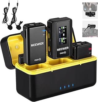 NEEWER CM28 Wireless Lavalier Microphone System with Charging Case, 2 Mic Clips, 1 Click Noise Canceling, 4GB Storage, 9H Playtime, Lavalier Lapel Mic Compatible with iPhone/Android/PC/Camera
