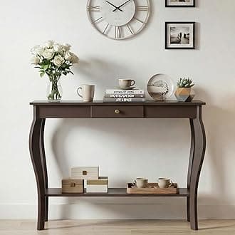 ChooChoo Narrow Console Table with Drawer, Chic Accent Sofa Entryway Table with Shelves for Entryway, Living Room, Hallway, Espresso