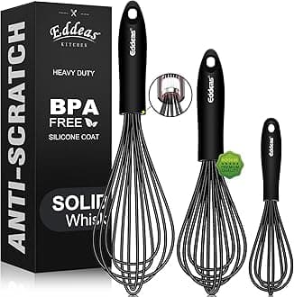 Whisk, Silicone Whisk,7+9+11in Non-Scratch Silicone whisks for cooking.Heat Resistant 480 °F Wisking tool,Perfect for Blending, Whisking and Beating.Dishwasher safe and BPA free.Black