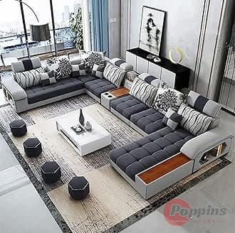 Poppins HOME Sofa set furniture new L shape modern simple furniture set design large sofa sectional combination sofa (Grey)