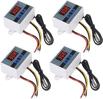 4PCS XH-W3001 Digital LED Temperature Controller Module Digital Thermostat Switch with Waterproof Probe Programmable Heating Cooling Electronic Thermostat Range from -50℃ to 110℃ (12V 10A 120W)