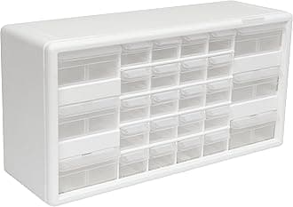 26-Drawer Plastic Drawer Storage Cabinet for Garage Organization, Bead Organizer, Building Bricks Storage, Teacher Toolbox, Makeup Organizer, 20-Inch W x 6-Inch D x 10-Inch H, 10124 White