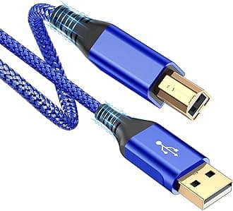 sweguard Printer Cable 10ft, USB 2.0 Printer Cable USB-A to USB-B Cable, High Speed Nylon Braided Scanner Printer Cord for HP Canon Dell Epson Brother Lexmark Xerox Samsung Piano DAC & More - Blue