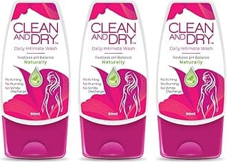 CLEAN & DRY| Daily intimate wash| Hygiene for Women, Vaginal Wash, Smooths Skin | Anti-Bacterial and prevents infections | Restores pH Balanace| No itching, Burning, white Discharge| 90ml pack of 3