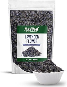 Aarved Edible Lavender Flower Buds (75g, Pack of 1) Original Dried Fresh Herbal Tea for Bath, Culinary Grade, Sweets, Desserts, Baking & Cooking | Natural Aroma Spice, Multipurpose Gourmet Flavor | Eco Certified