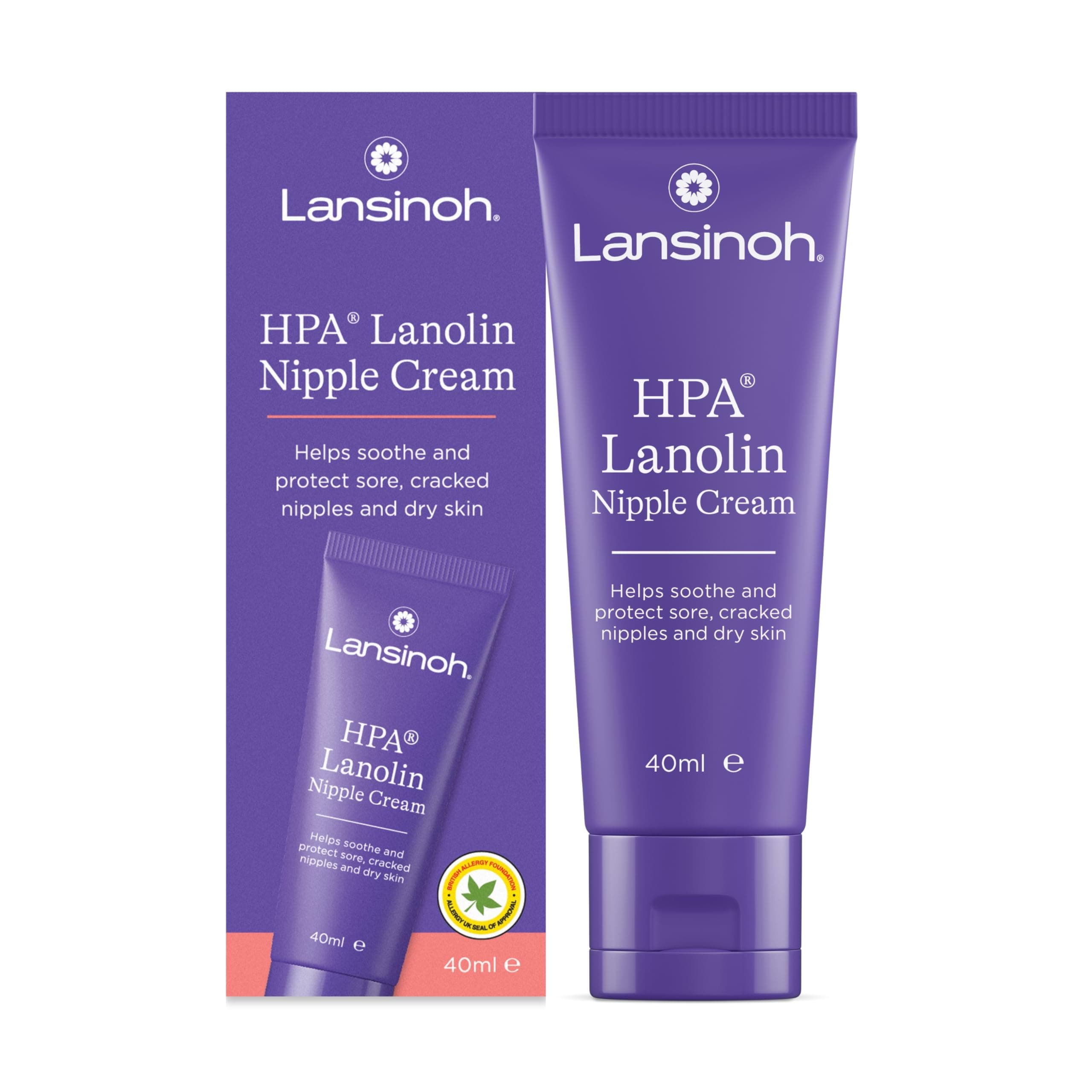 Lansinoh HPA Lanolin Nipple Cream - 40ml - Sore Nipples Cracked Skin Breast Feeding 100% Natural Hypoallergenic Tasteless & Odourless BPA BPS-free Breastfeeding Hospital Bag Maternity Essentials
