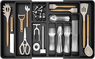 Lifewit Extra Large Cutlery Drawer Organsier, 54.1-91.4cm Expandable Utensil Tray for Kitchen Storage Organisation, Drawer Divider for Cutlery Sets Spoon Fork Knife, BlackRecycled Claim Standard 100