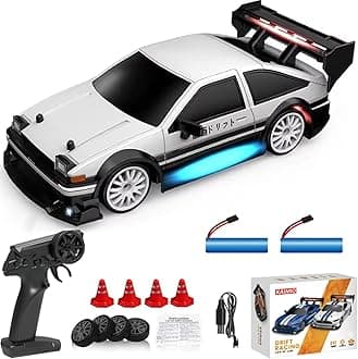 1:24 Scale RC Drift Car 4WD 2.4GHz 30KM/H High Speed Racing Sport Toy Car with LED Lights, Racing and Drift Wheels (8604-White)