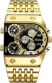 Men’s Luxury Rectangle Square Gold Silver Big Face Luminous Waterproof Quartz Watch Sports Multi-Time Zone Military Stainless Steel Male Dress Wristwatch