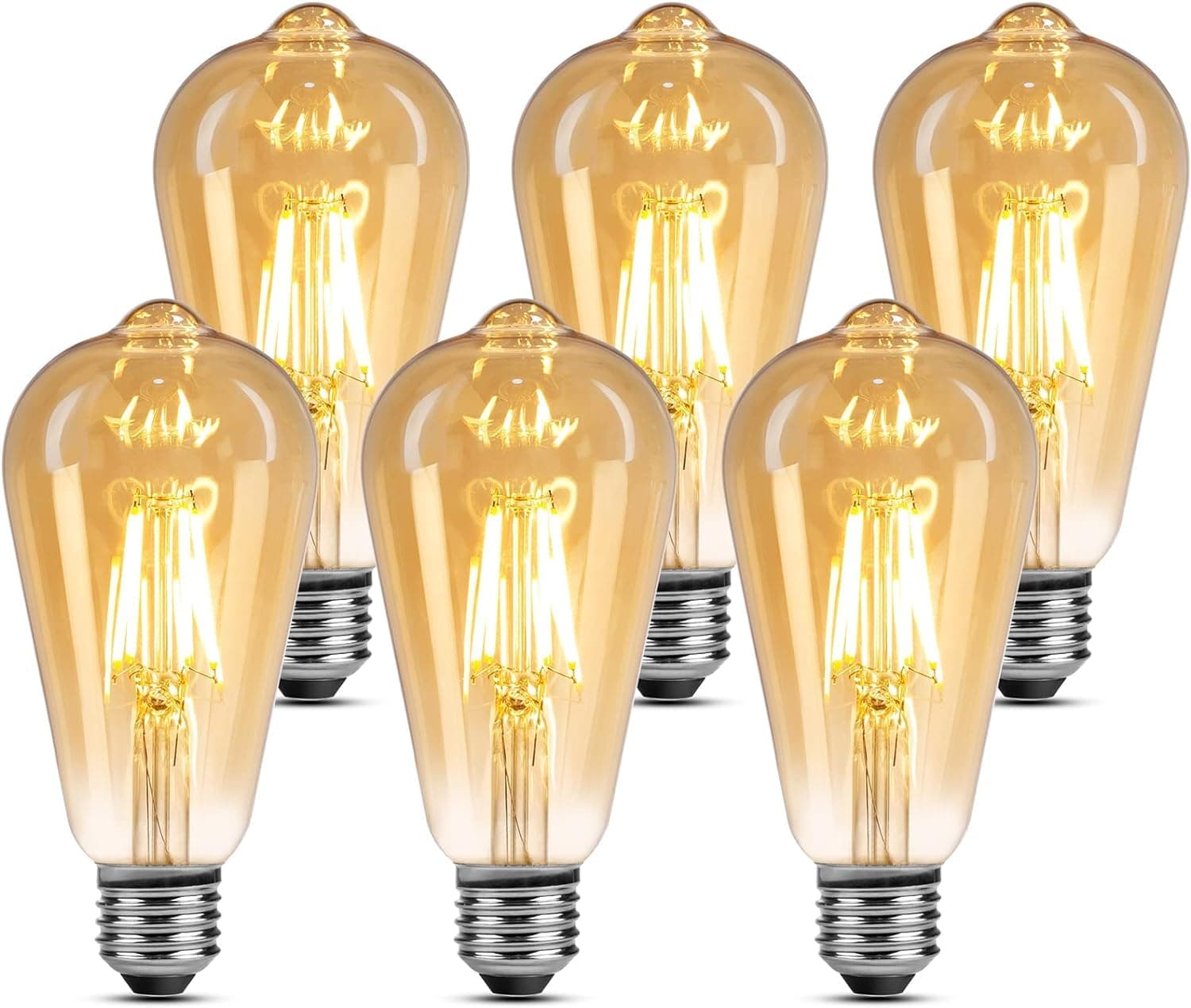 HUA QIANG WANG Vintage E27 LED Edison ST64 Filament Light Bulbs (6-Pack) | 2700K Warm White, Amber Glass, 4W Non-Dimmable Decorative Bulbs, Soft Ambient Light (Not for Bright Lighting)