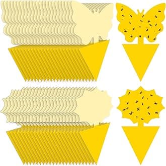 Landisun Fruit Fly Sticky Traps 48PCS Fungus Gnat Traps Bug Traps Gnat Killer for Indoor Outdoor House Kitchen Plants Whitefly Mosquitos Flying Insects Yellow Designed by JPMOS