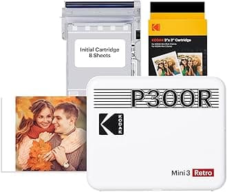 Mini 3 Retro 4PASS Portable Photo Printer (7.5 x 7.5 cm) + Pack of 68 Sheets, White