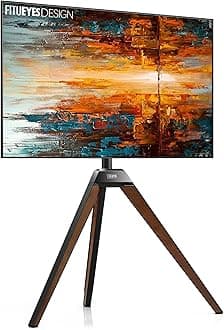 FITUEYES DESIGN Easel Tripod TV Stand Art for 37 43 50 55 65 Inch with Concealed Cable Management Black Steel and Walnut Wood Artist Floor TV Stand Picasso Series