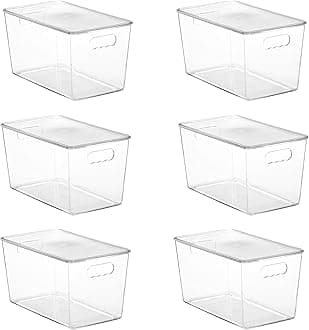 6 Pack Clear Stackable Storage Bins with Lids,XLarge Plastic Containers with Handle for Pantry Organizer and Storage,Perfect for Kitchen,Fridge,Cabinet, Closet,Bathroom Organization