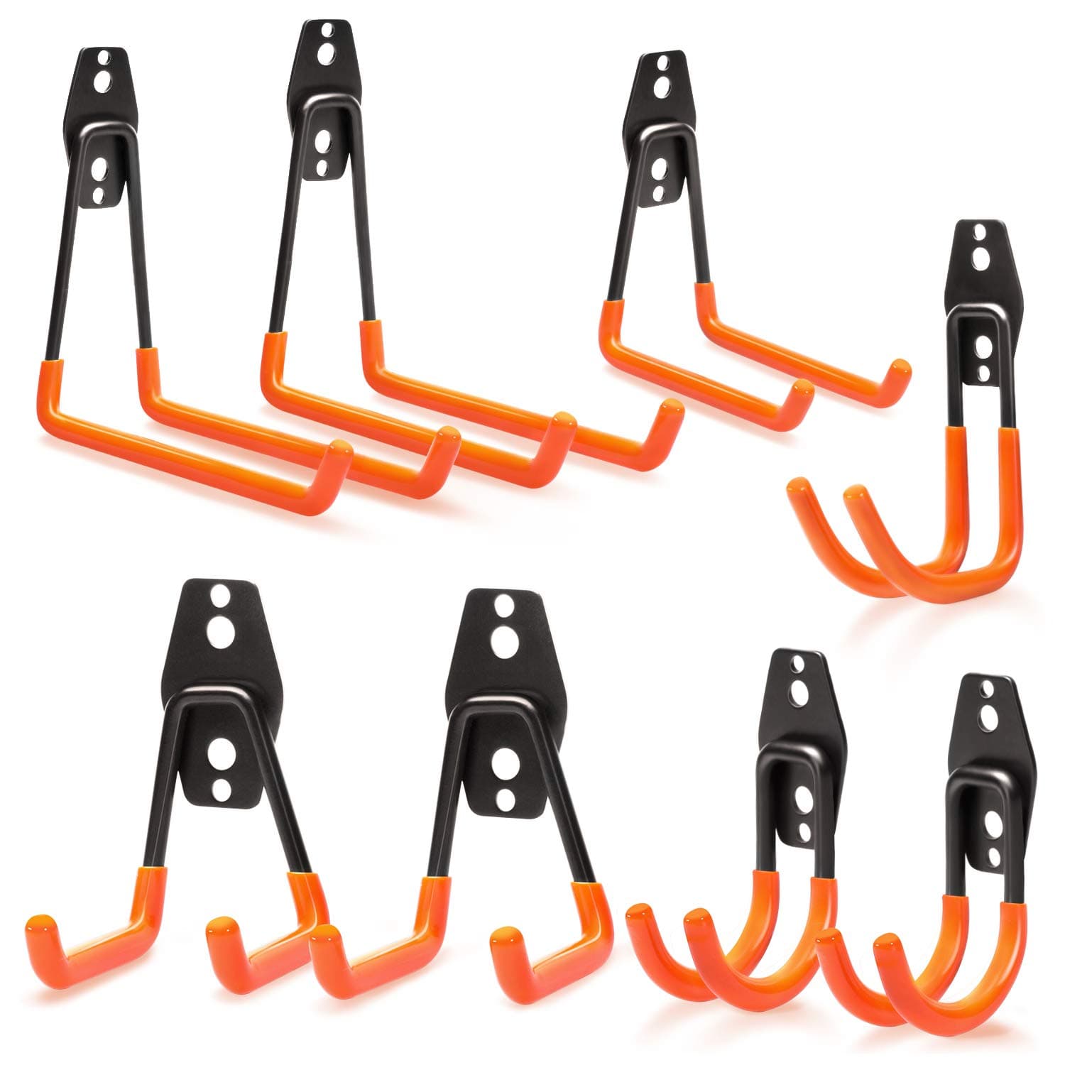 EletecPro 8 Pack Garage Wall Hooks,Steel Multi-Size Extended U-Hook for Heavy Duty Garage Storage Organizers,Bicycle Hanger Utility Hooks with Screws and Wall Anchors (8 PCS Multi-Size Set)