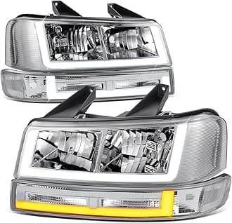 Auto Dynasty Headlights Assembly and Bumper Lamps Compatible with 2003-2024 Chevy Express GMC Savana 1500-4500, with Switchback U-LED DRL Running lights, Chrome Housing Clear Corner (4Pcs)