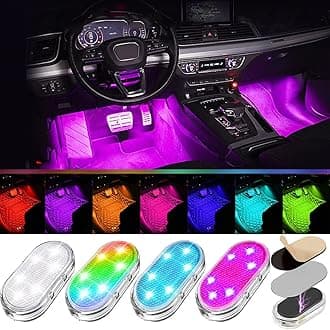 4Pcs Car LED Lights Interior Wireless, 7 Colors Interior Car Lights with 6 Bright LED Lamp Beads, Portable USB Rechargeable Car Interior Led Night Light for Car Decor