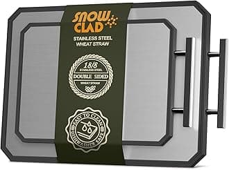 SNOWCLAD Stainless Steel Cutting Board, Double Sided Stainless Steel Cutting Board Set for Kitchen, Large Wheat Straw for Meat, Dishwasher Safe [16x11+12x8.3
