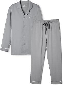 DAVID ARCHYMens Pajamas Set Soft Cotton Notched Collar Pajamas for Men Long Sleeve Mens Sleepwear with Pockets & Front Fly