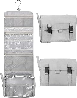 Relavel Travel Toiletry Bag for Men, Hanging Toiletry Bag for Women Makeup Cosmetic Storage Organizer Large Capacity Travel Kit Shaving Bag for Full Sized Container Gray