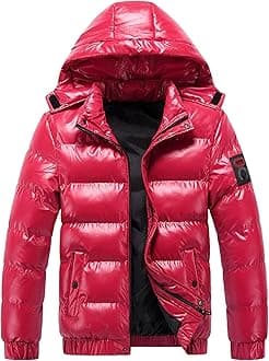 JEsilunmaMY Men's Thermal Shiny Hooded Puffer Jacket Winter Coats Water-Resistant Down Coats Insulated Padded Puffy Coat