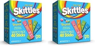 Skittles Singles To Go Tropical Flavors Variety Pack 40 Count 2 Pack - 4 Flavors, Pineapple Passionfruit, Kiwi Lime, Mango Tangelo and Strawberry Starfruit