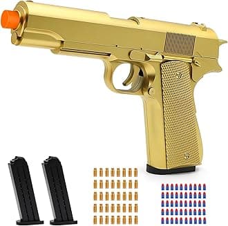 Gold Soft Bullet Toy Gun Shell Ejecting for Boys, Realistic Toy Pistol with 2 Clips, 50 Foam Bullets & 40 Shells, Ideal Christmas Birthday Gift for Boys Adults
