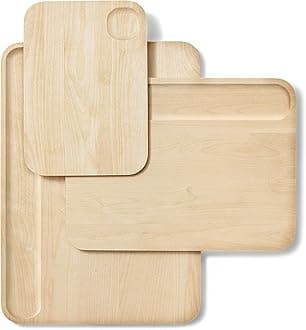 4-Piece Cutting Board Set - Wood Cutting Board Set - Made From FSC-Certified Birch Wood - Mineral Oil & Wax Finish - 3 Sizes - Small, Medium, & Large - Storage Organizers Included