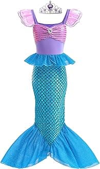 Mermaid Dress, Mermaid Tail Costume Little Girls Princess Dress up with Crown for Girl 3-8 Gift