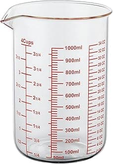 High Borosilicate Glass Measuring Cup-V-Shaped Spout，Glass Measuring Beaker for Kitchen or Restaurant, Easy to Read, 1000 ML (32 Oz, 4Cup)