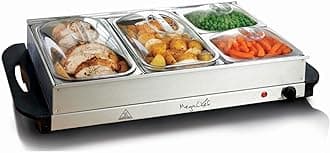 MegaChef Stainless Steel Housing Easy Clean Buffet Server & Food Warmer With 4 Sectional Trays