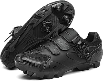 KESCOO Mens Mountain Bike Shoes with 2-Bolts SPD Cleats Included, Cycling Shoes with Quick Ratchet Buckle Indoor Outdoor Riding Biking Black 48