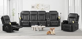 YONISEE Modern Recliner Sofa Set - 4 Seat Sofa & 2PC Swivel Recliner Chairs with Heat & Massage for Living Room (4+1+1)