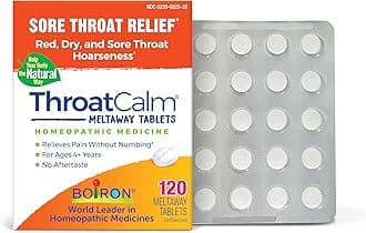 Boiron ThroatCalm Tablets for Relief of Sore Throat, Scratchy, Red or Dry Throat, and Hoarseness - 120 Count