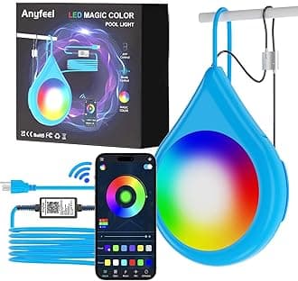 LED Pool Lights, 5V Smart Underwater Lights with APP Control, IP68 Waterproof Music Sync Color Changing Submersible Lights for Aboveground Pool with Rust-Free Magnet and 32.8FT Cord