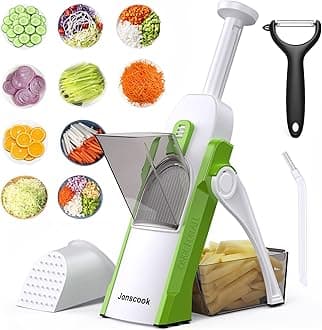 Safe Mandoline Slicer for Kitchen, Adjustable Thickness 0.1-8 mm, 5 in 1 Multi Vegetable Chopper, Potato Slicer, Food Chopper French Fry Cutte, Mandolin, Slicer Vegetable Cutter (AvocadoGreen)