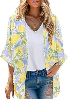 Women's Beach Kimono Coverup Sheer Chiffon Cover Ups, Casual Loose Open Front Cardigan Tops