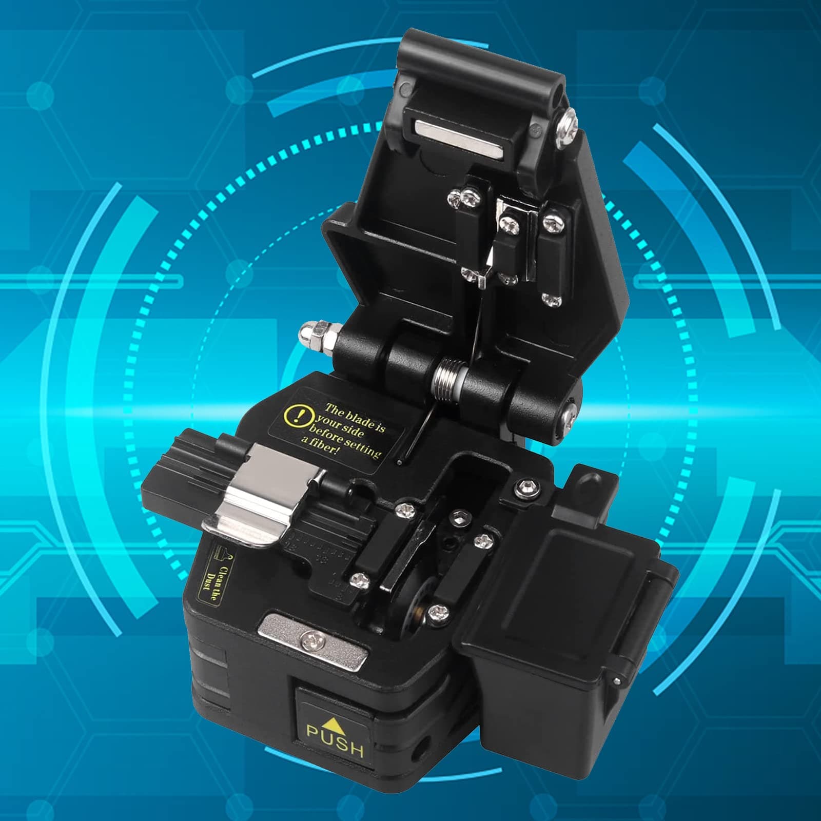 FTTH Optical Fiber Cleaver Fiber Optic Cleaver Cold Splicing Tool Cutting Machine 3 in 1 Function Metal Optical Fiber Cutter with Auto Scrap Collector Box Tungsten Steel Sheet, 1pc Black