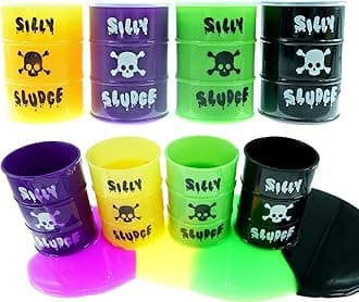 JA-RU Large Slime in a Barrel (4 Pack) Assorted Colors - Purple, Yellow, Black or Green Slime for Kids | Stress Relief Toy | Bulk Party Favors & Classroom Prizes. 5438-4