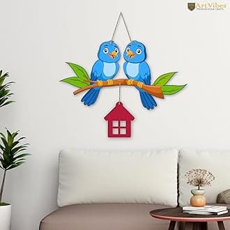 Artvibes Cute Pair of Birds Decorative Wall Hanging Ornaments | Graphic Artwork | Door Decoration Items | Paintings For Wall | Aesthetic Wooden Decor | Handcrafted Art | Unique Gift Items (WH_9109N)