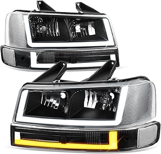 Auto Dynasty Headlights Assembly and Bumper Lamps Compatible with 2003-2024 Chevy Express GMC Savana 1500-4500, with Switchback U-LED DRL Running lights, Black Housing Clear Lens (4Pcs)