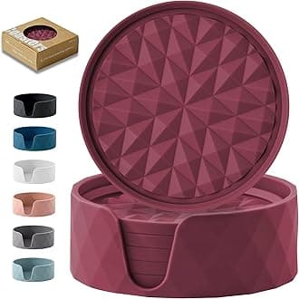 Silicone Coasters for Drinks[6 Pack]- Cup Mat with Holder for Tabletop Protection-Non-Slip, Non-Stick, Coffee Table Decor, Great Gift for Any Occasion, Red