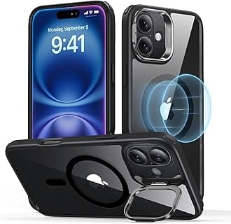 ESR for iPhone 16 Case, Compatible with MagSafe, Military-Grade Protective Case, TPU, Built-in Stash Stand Phone Case, Scratch-Resistant Back Cover, Classic Series, Clear Black